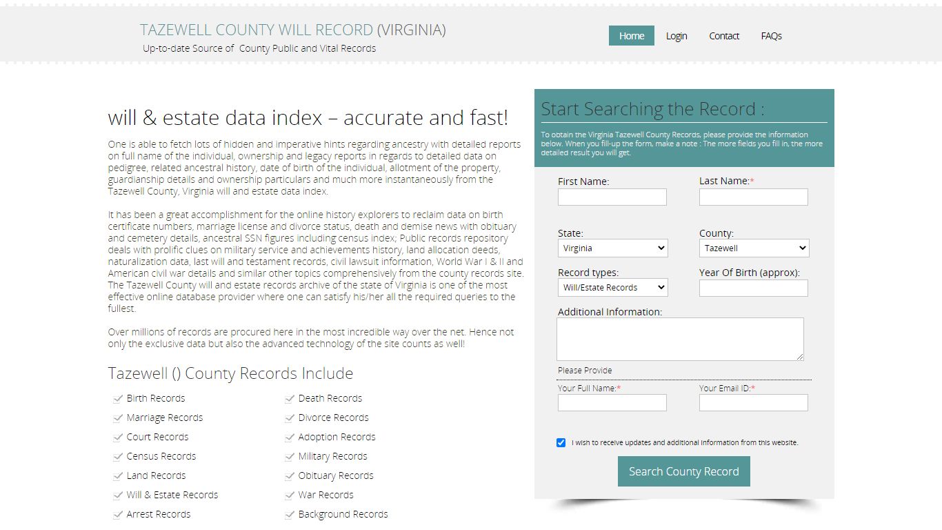 Tazewell County, Virginia Public Will & Estate Records Index